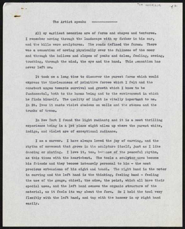 ‘The Artist speaks’ by Barbara Hepworth