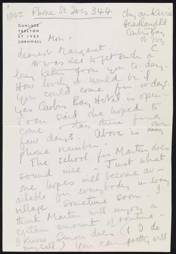 ‘Letter sent by Barbara Hepworth to Margaret Gardiner