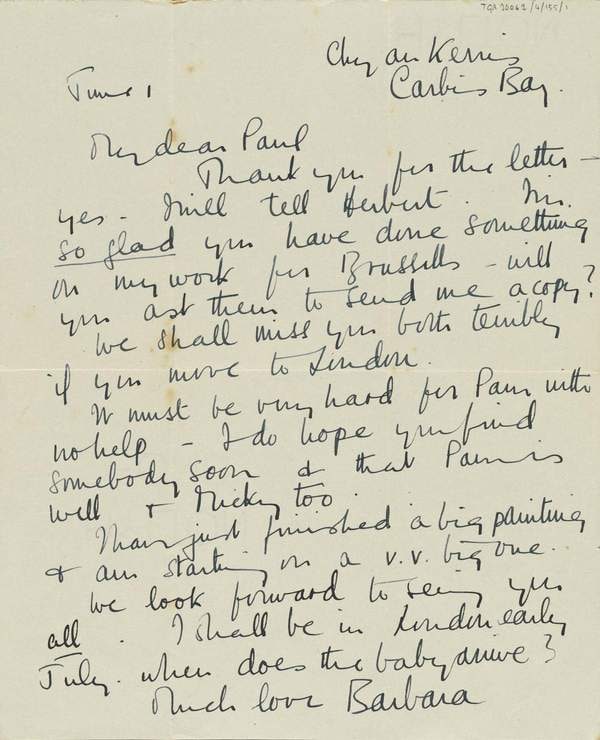 ‘Letter from Barbara Hepworth to J.P. Hodin