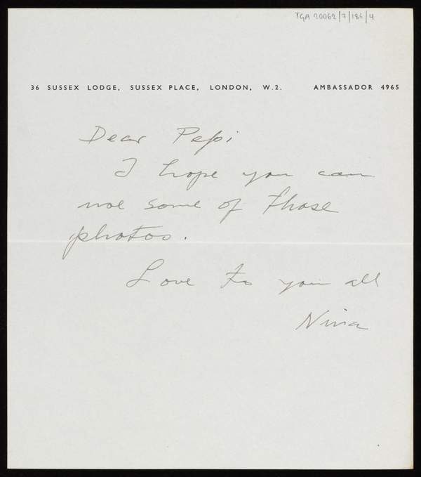 ‘Letter from Nína Tryggvadóttir to J.P. Hodin