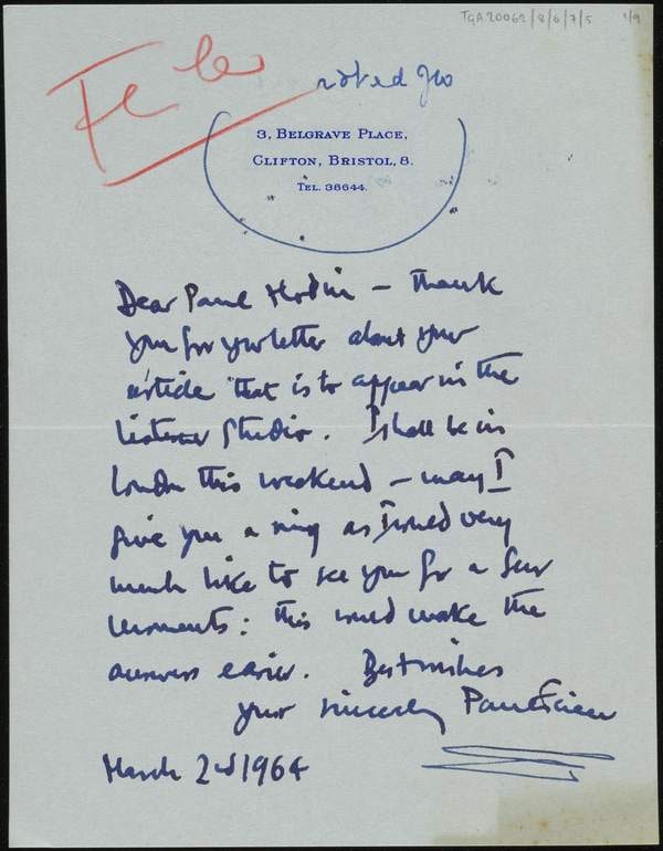 ‘Letters from Paul Feiler to J.P. Hodin