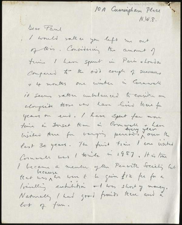 ‘Letter from Roger Hilton to J.P. Hodin