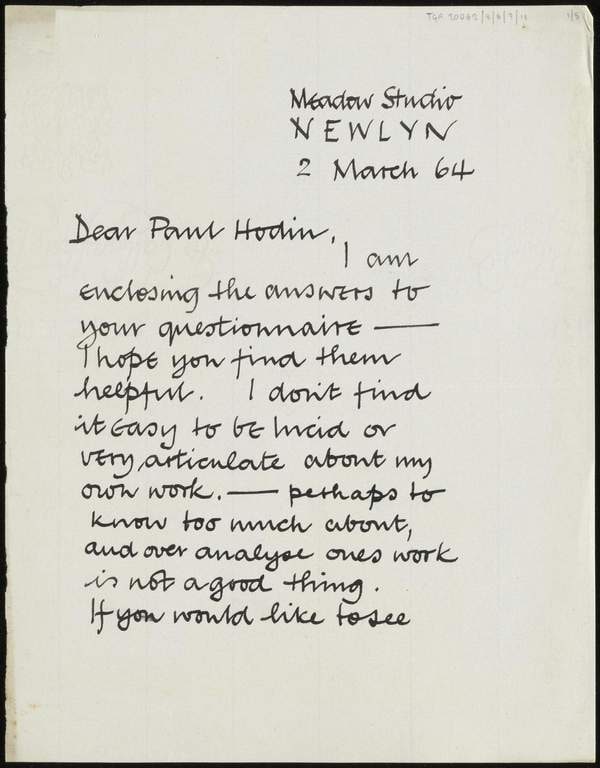 ‘Letter and questionnaire sent by Alexander Mackenzie to J.P. Hodin