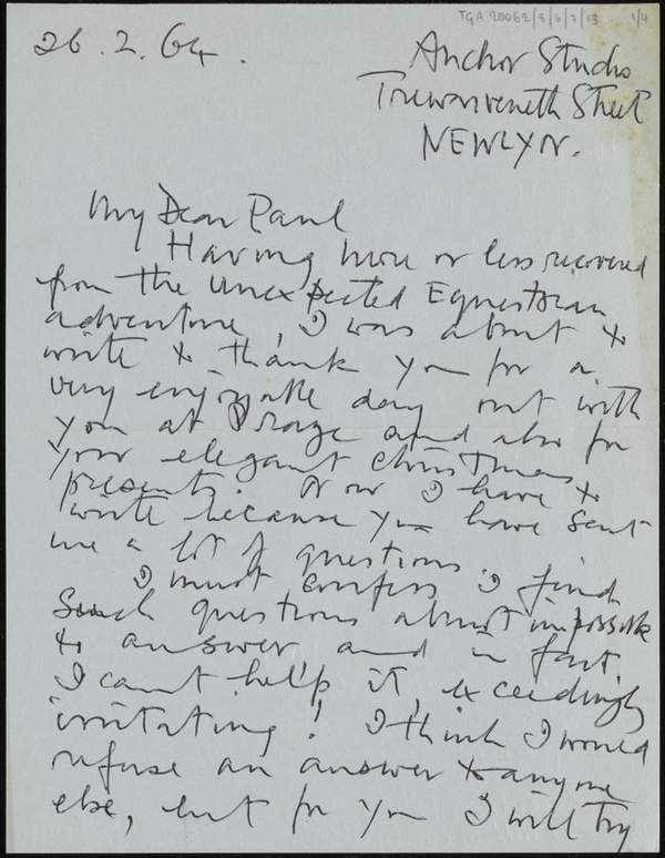 ‘Letters and questionnaire sent by John Wells to J.P. Hodin