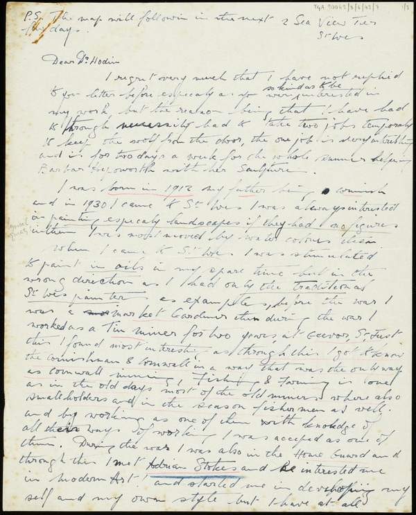 ‘Letter from Denis Mitchell to J.P. Hodin