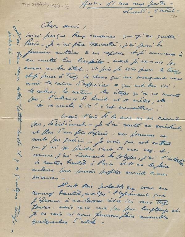 ‘Letter from Pierre Dubaut to Jacques Lipchitz