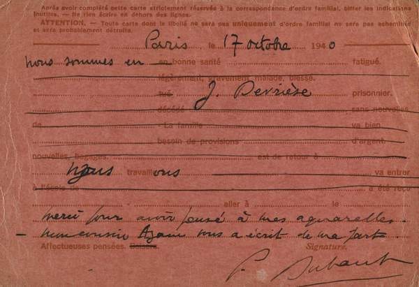 ‘Preprinted postcard from Pierre Dubaut to Jacques Lipchitz