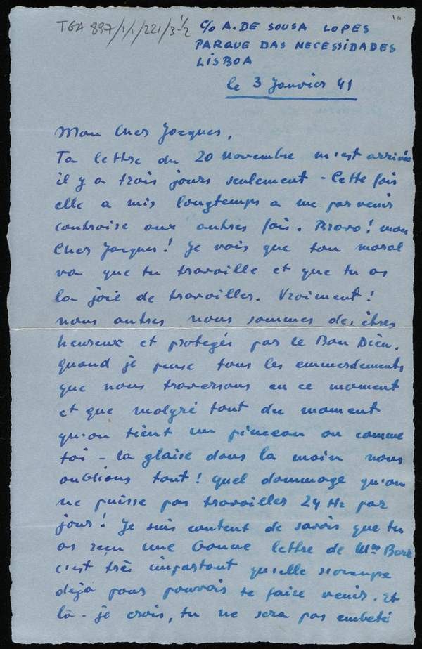‘Letter from ‘KiKi’, Lisbon, to Jacques Lipchitz, Toulouse