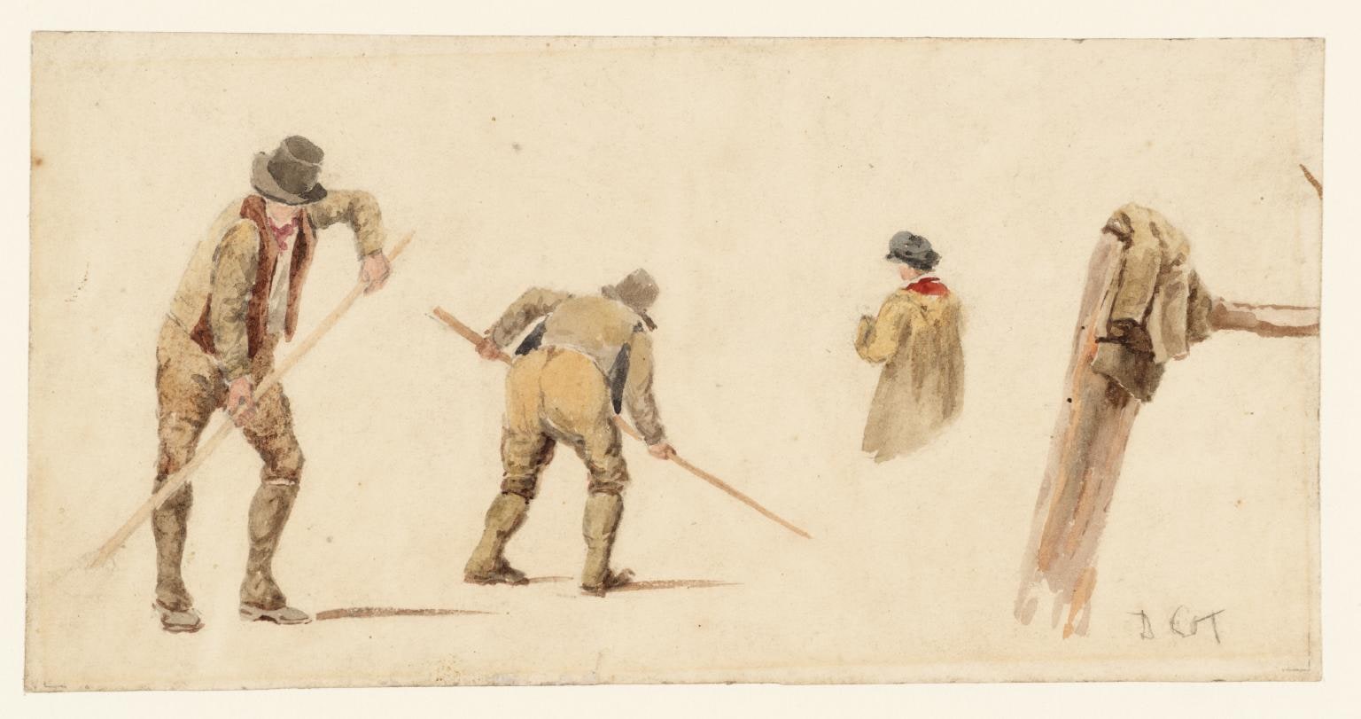 Studies of Farm Hands and a Coat on a Fence. Verso: tracing of farm boy from recto