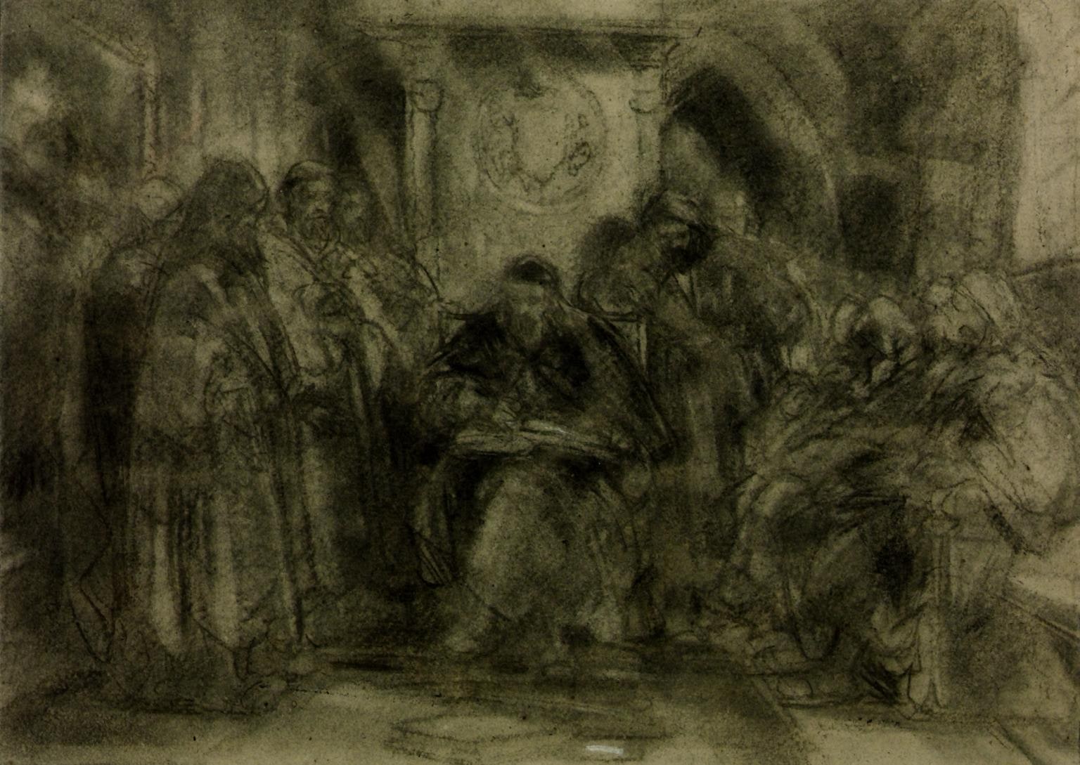 A Scene of Monastic Life with a Figure Enthroned