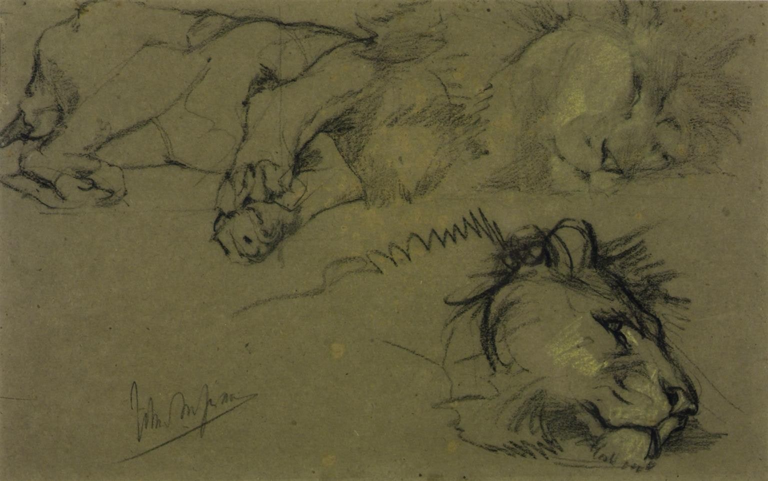 Head of a Lion and Lion Lying Down