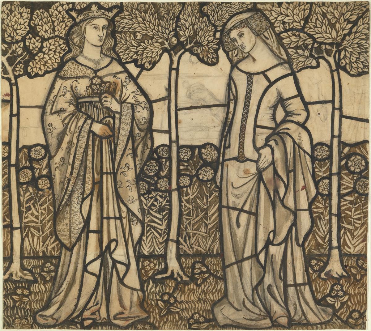 Guinevere and Iseult: Cartoon for Stained Glass