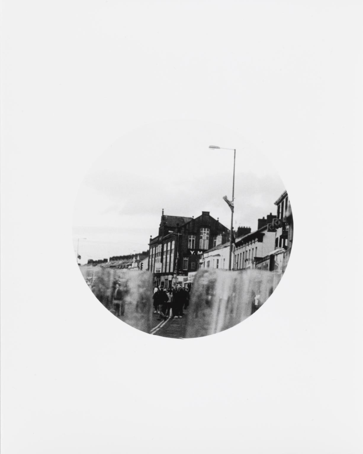 Untitled (Riots shields in the high street)
