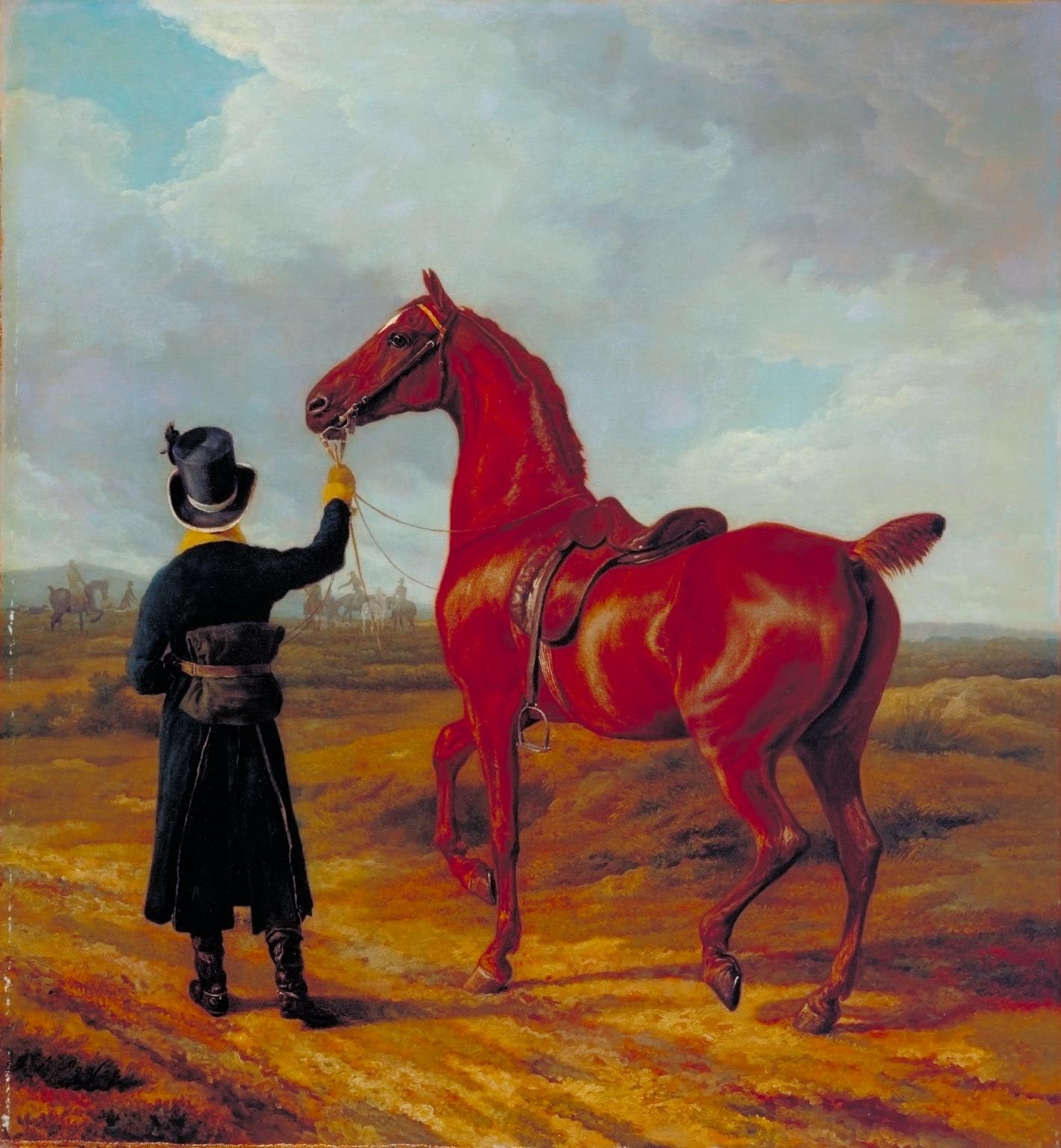 Lord Rivers’s Groom Leading a Chestnut Hunter towards a Coursing Party in Hampshire