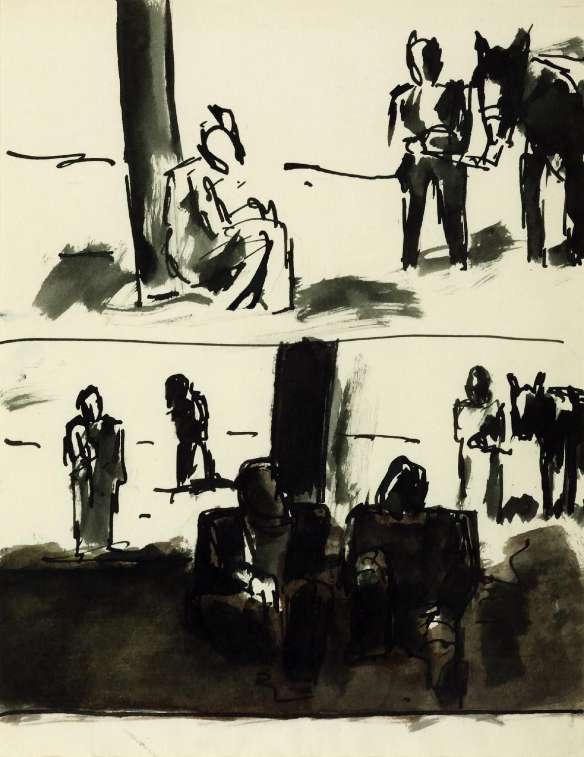 Two Separate Sketches, Each with a Pony at Right