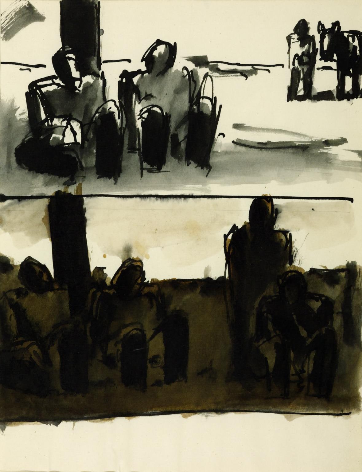 Two Separate Sketches, Upper One with a Pony at Right