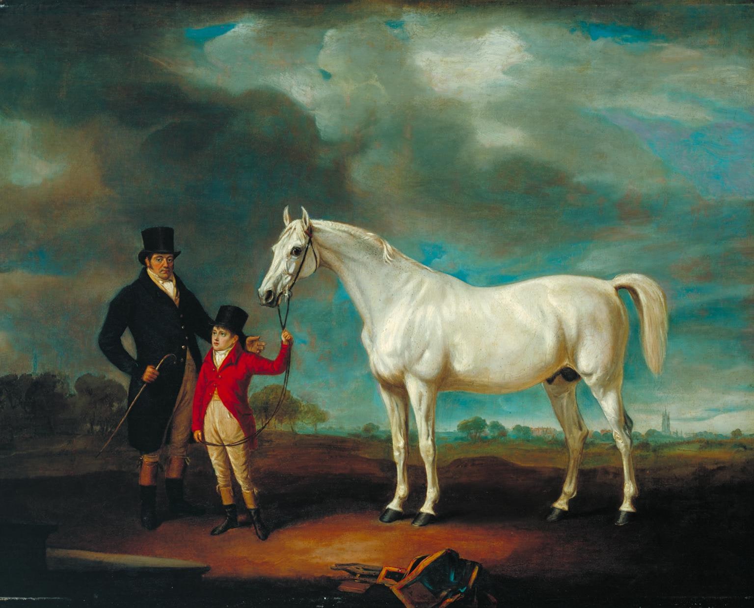 Mr Powell and his Son, with Norton, a Grey Hunter
