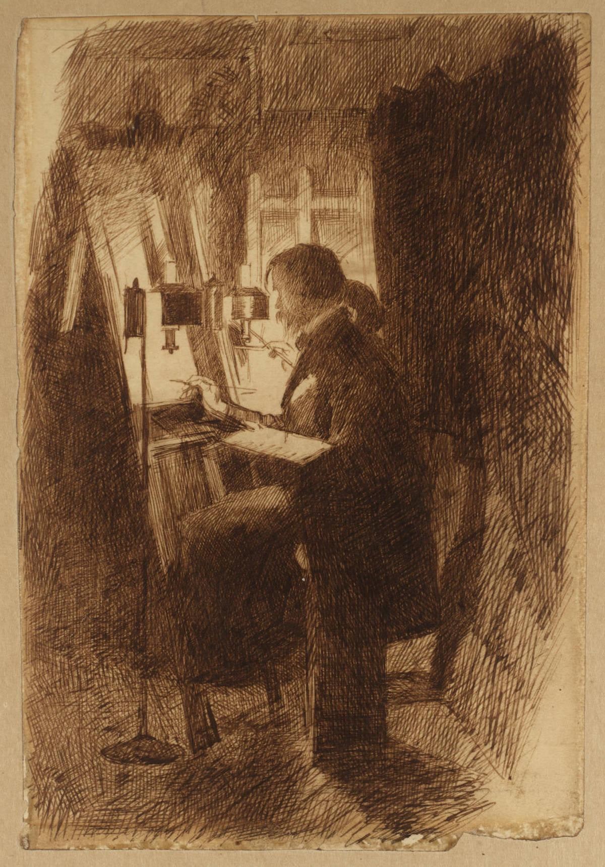 Two Artists Working by Lamplight in a Studio