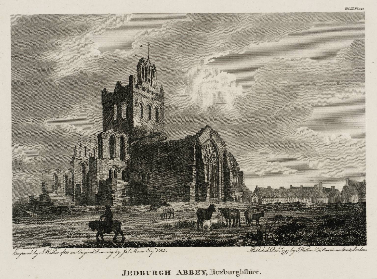 Jedburgh Abbey, Roxburghshire, engraved by J. Walker