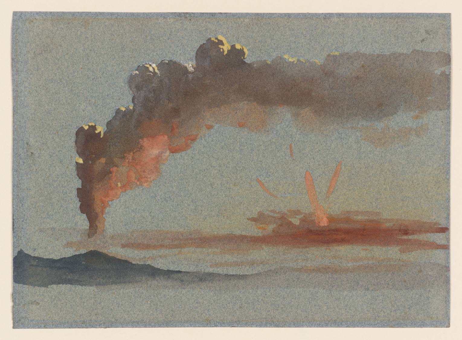 Distant View of Vesuvius, by Sunset. Verso: Sketch of Mountain Tops, or Cliffs and Rocks