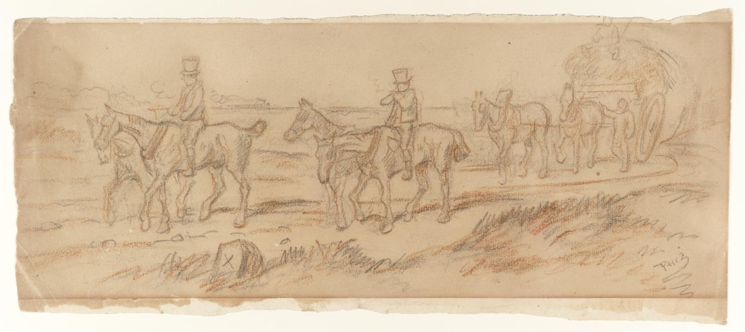 Riders on Lean Mounts, Followed by a Haywain. Verso: Sketch