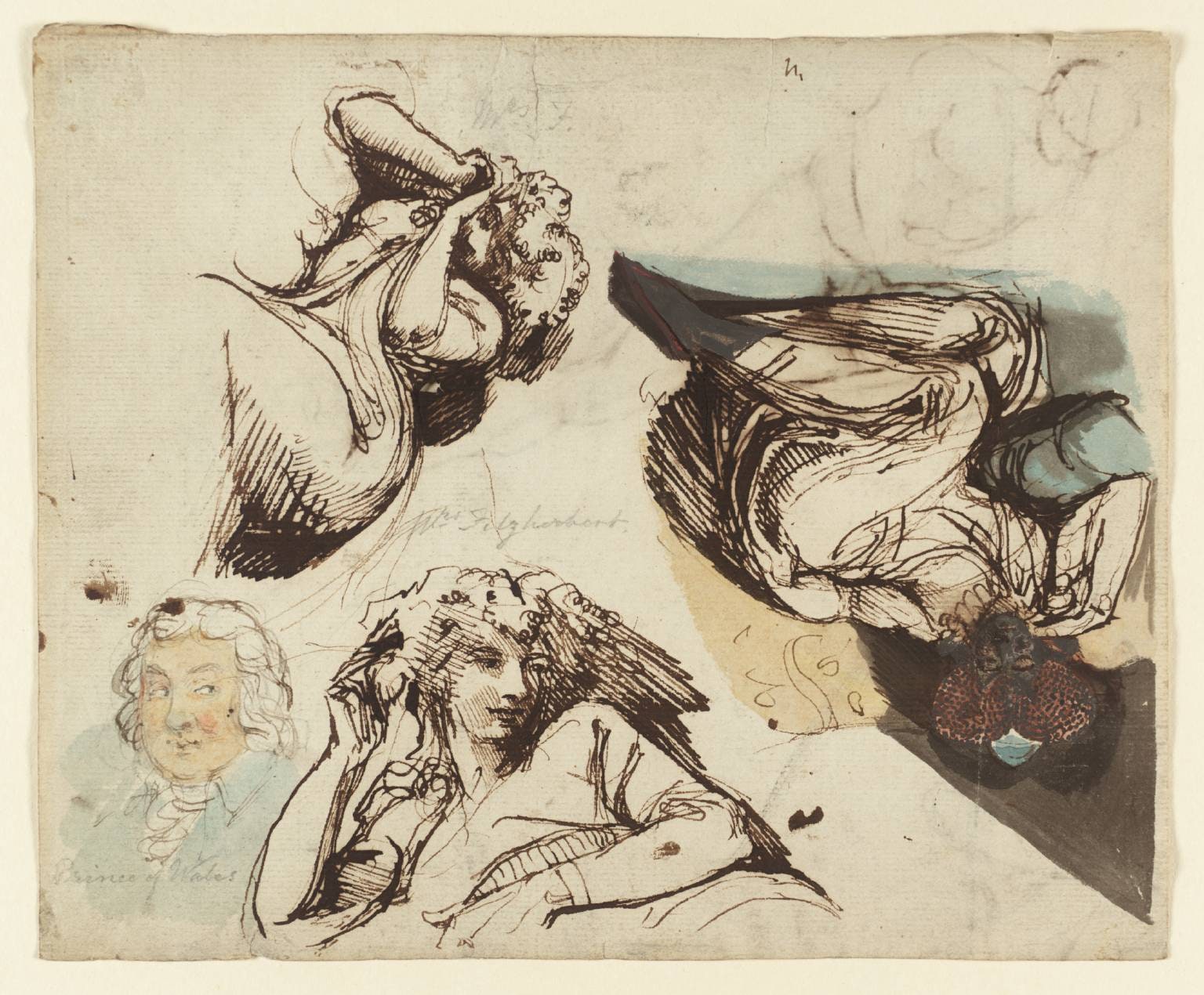 A Sheet of Studies: Three Figures of Recumbent Women. A Head of a Man. Verso: Half Length Figure of a Woman in Profile, and a Study of a Head and Arm; a Nude Male Figure