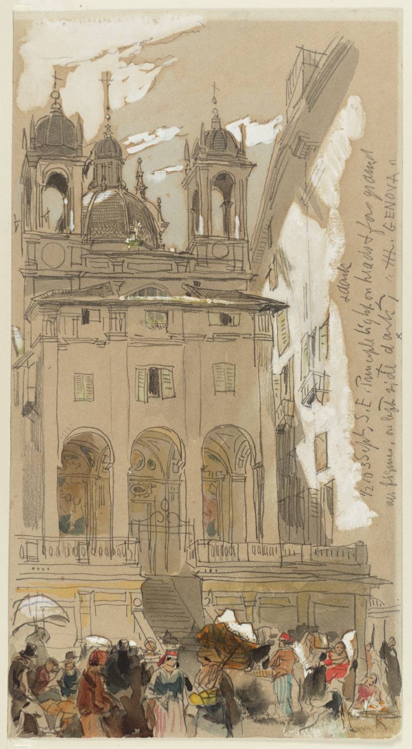 Genoa; a Crowd outside a Church