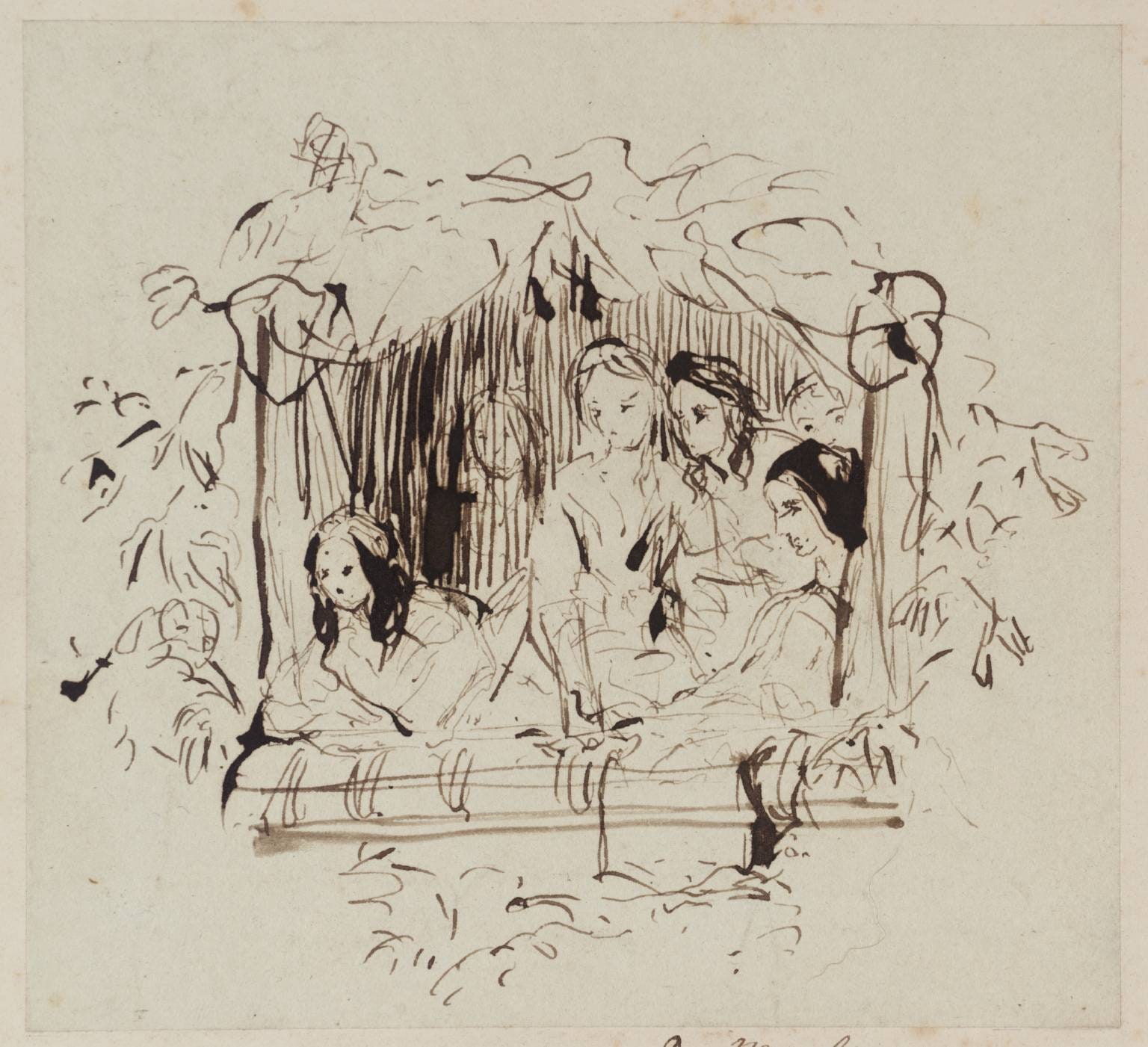 The Opera Box, Design for a Wood Engraving: Shaded to Show Concentration of Light on the Principal Figure