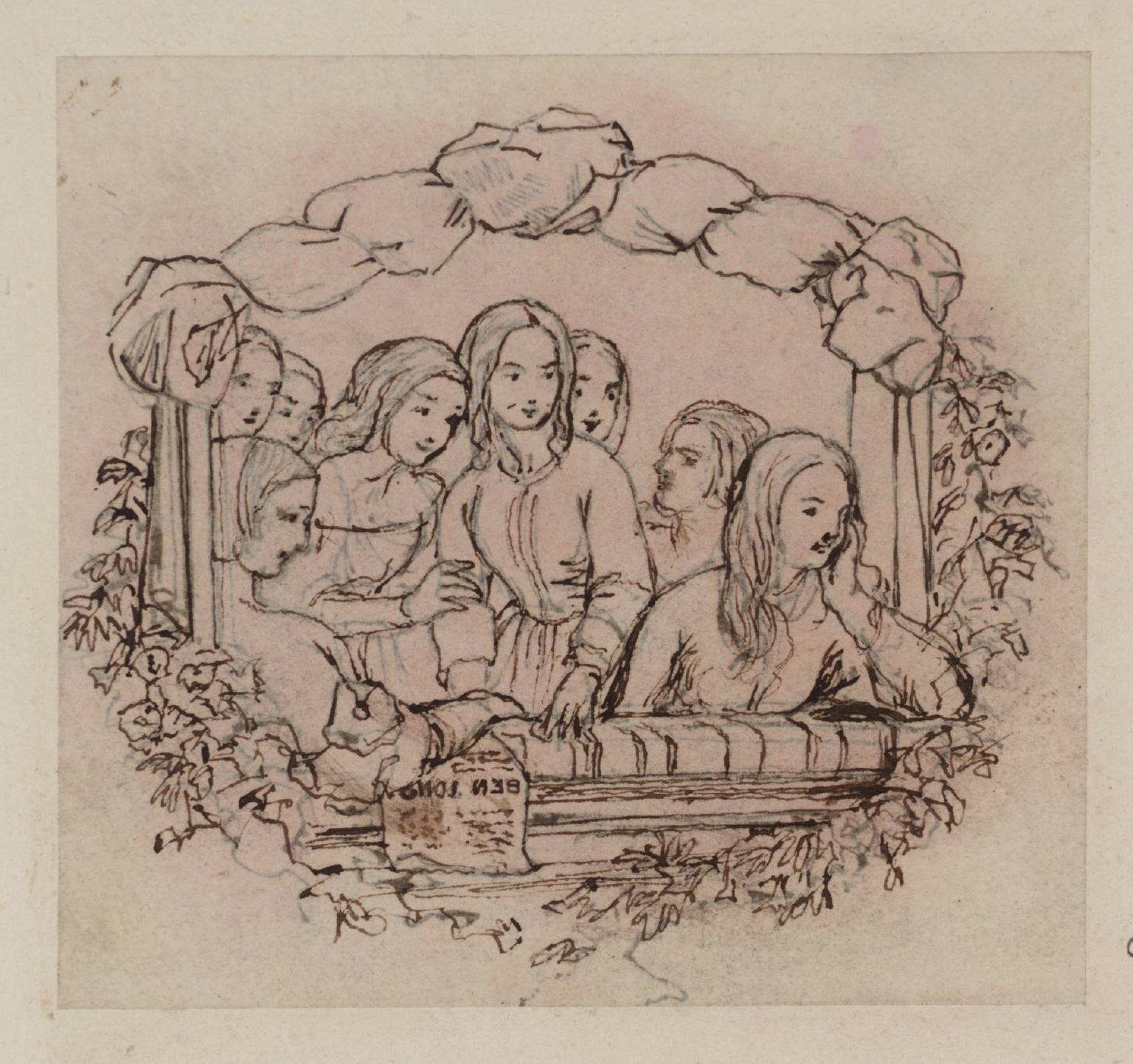The Opera Box, Design for a Wood Engraving: Tracing, from the Principal Figure in Reverse