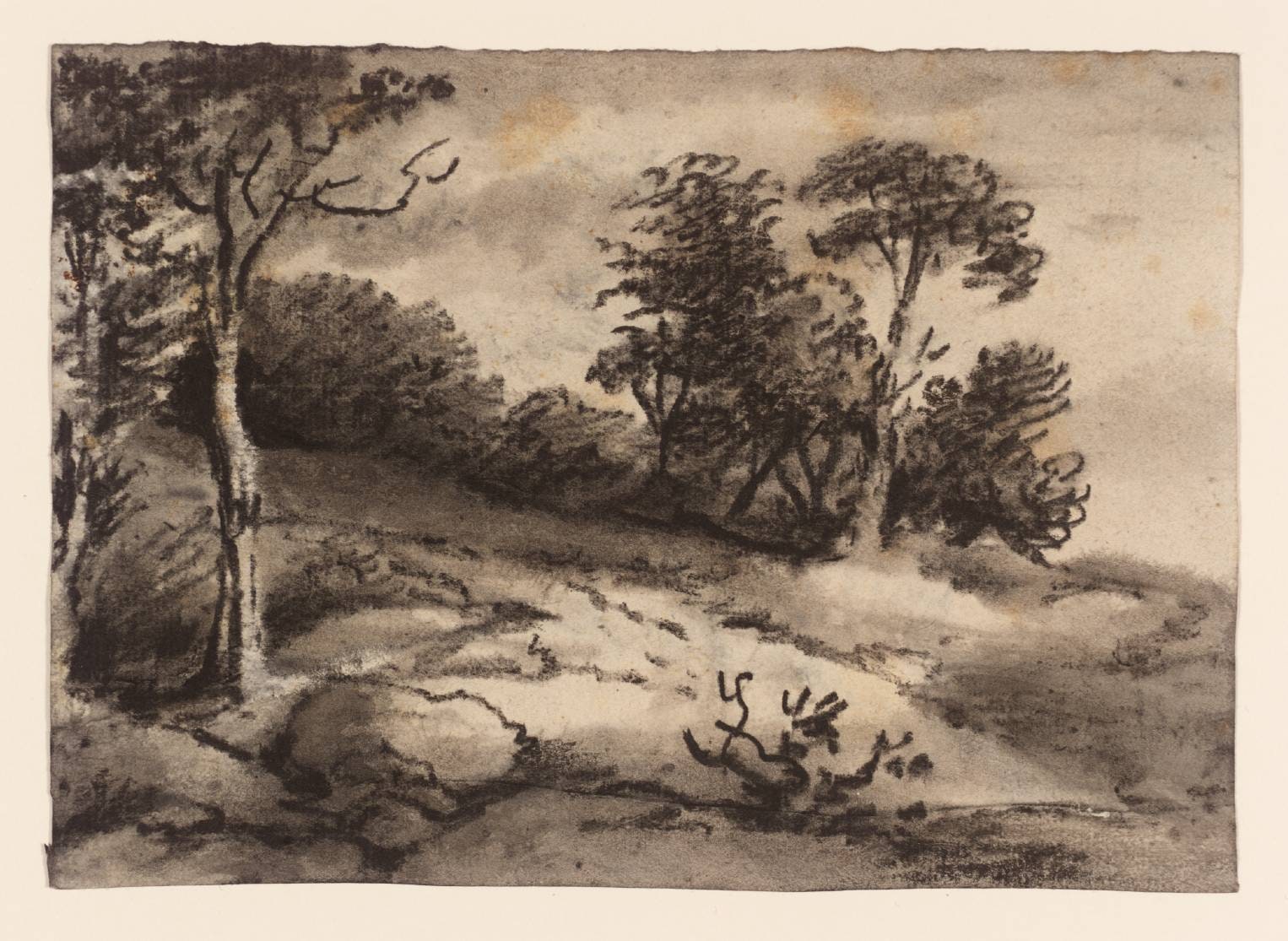 Hillside with Trees. Verso: Sketch