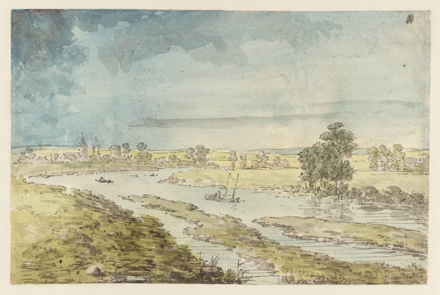From ye Inn, Maidenhead Bridge. Verso: Sketch of a Town below Hills