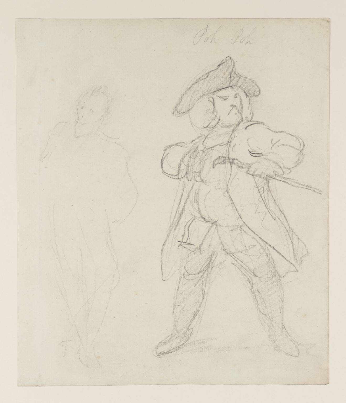 Two Figures, One Fully Worked Up, a Man with a Sword. Caricature