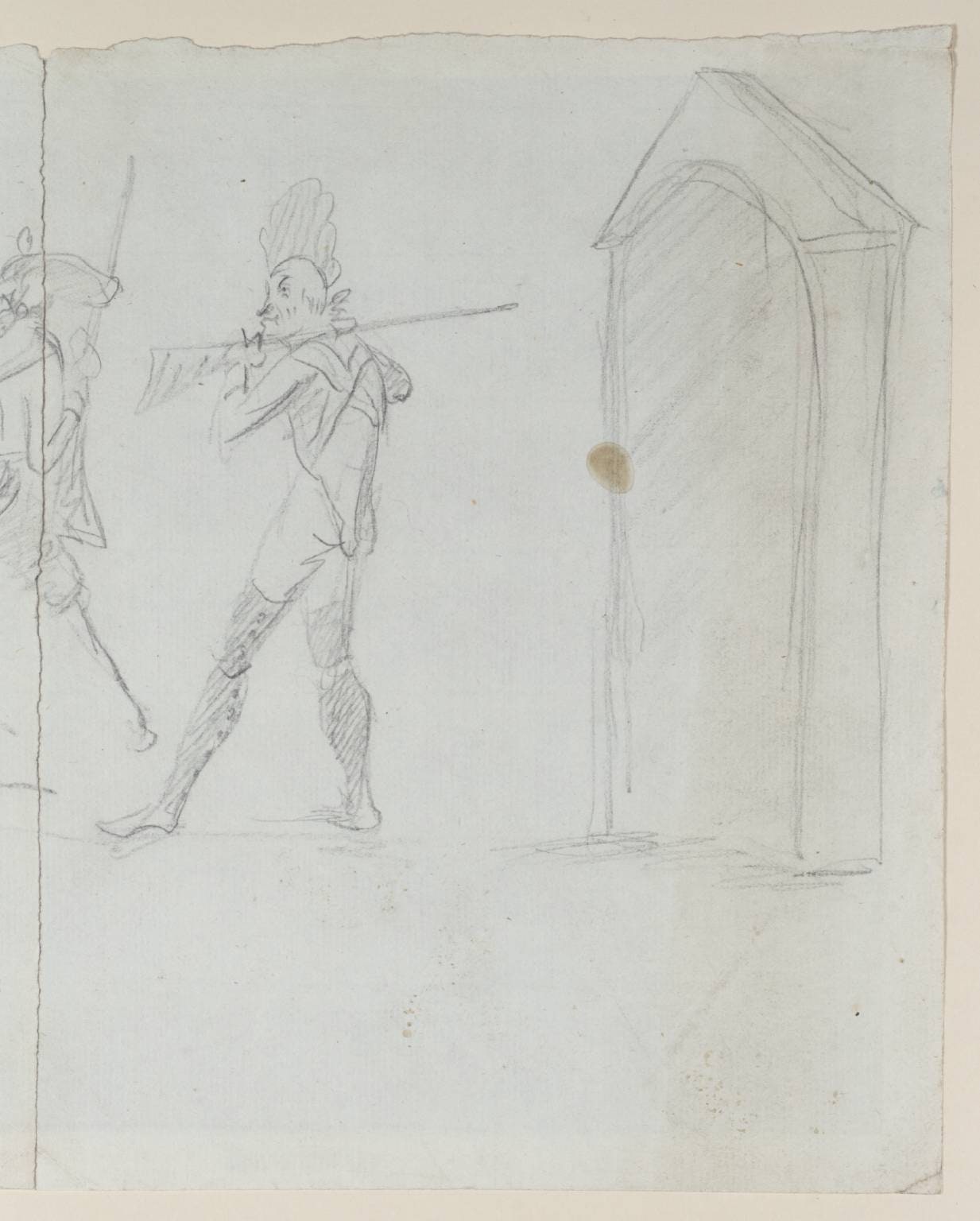 Sentries Outside a Box. Verso: A Caricature Head to be Looked at Both Ways