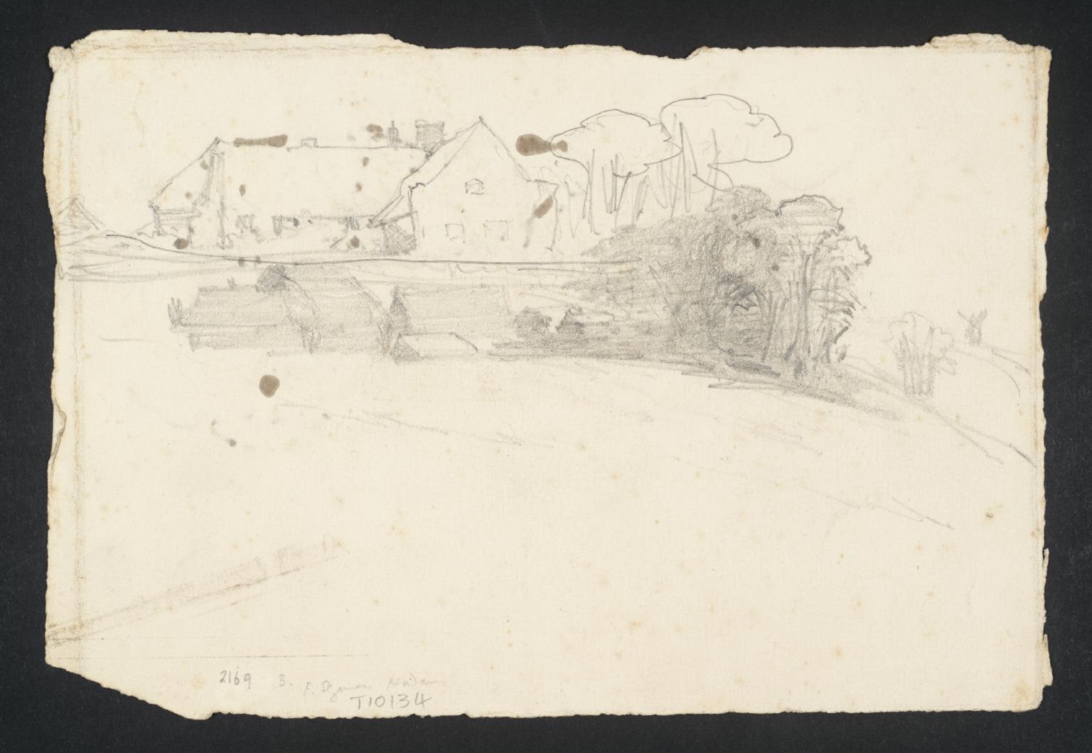 A House on a Hill. Verso: Study of Four Sheep