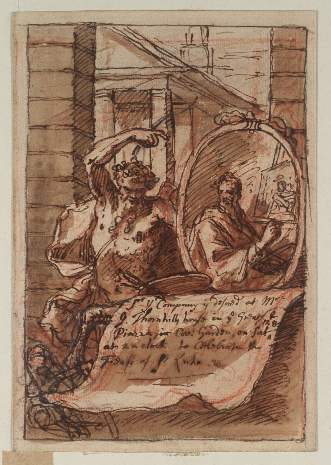 Invitation Card for the Feast of St Luke, with a Sketch of the Pediment of a Greek Temple