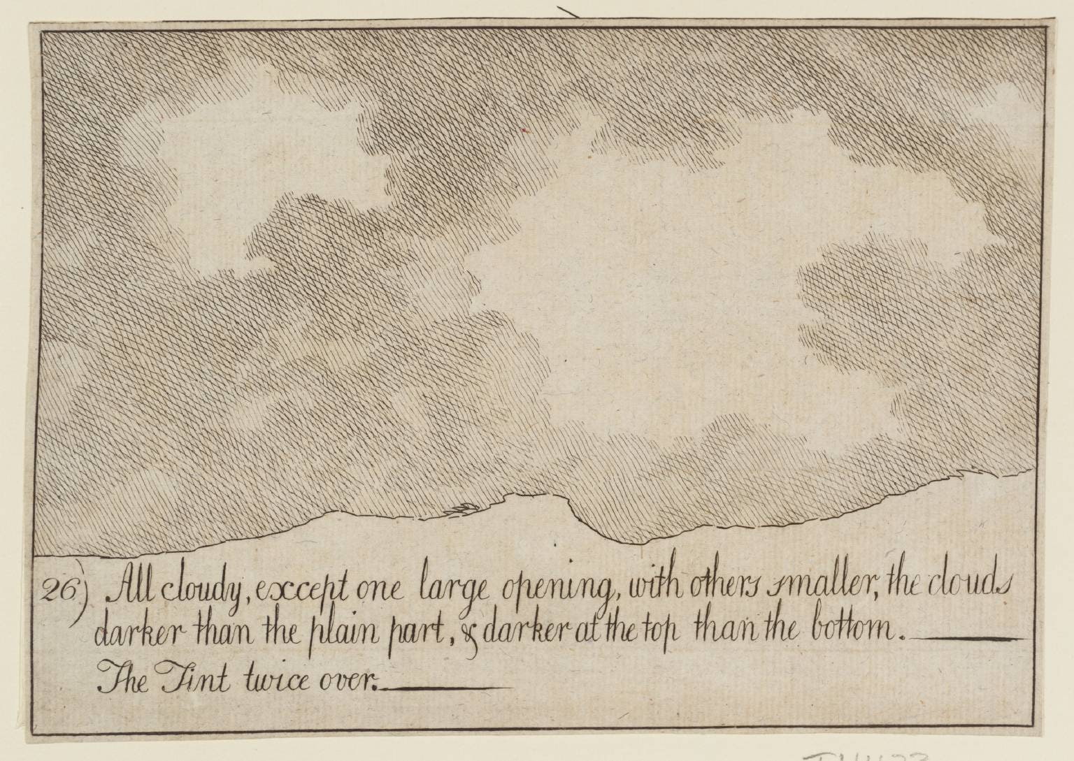 26. All Cloudy, except One Large Opening, with Others Smaller, the Clouds Darker than the Plain Part, and Darker at the Top than the Bottom. The Tint Twice Over