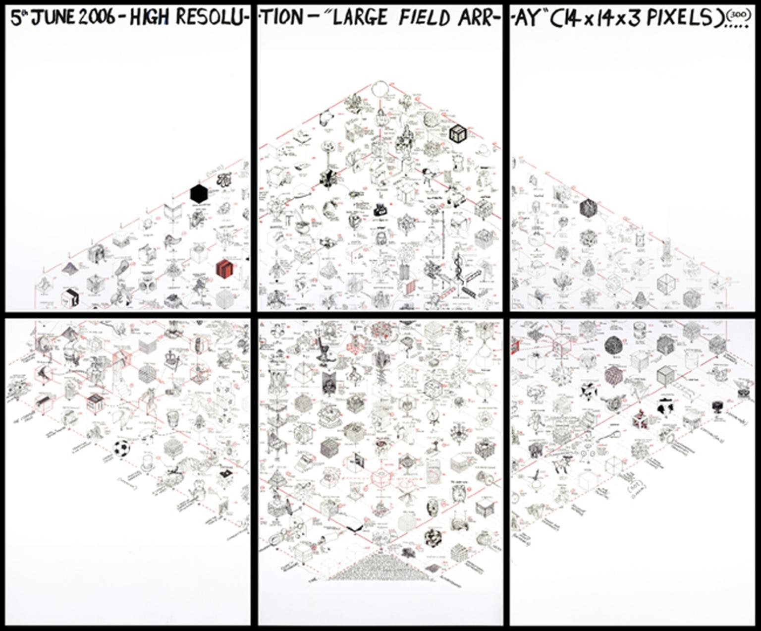 Studio Wall Drawing: 5th June 2006 - High Resolution - “Large Field Array” (14x14x3 pixels) ..... (300)
