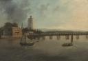 Old Battersea Bridge showing the Malt Mill
