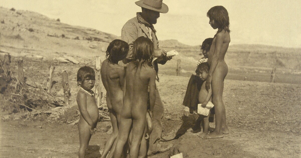 Dr. Monsen and Indian Children of Yuma Tribe, Colorado River, Arizona
