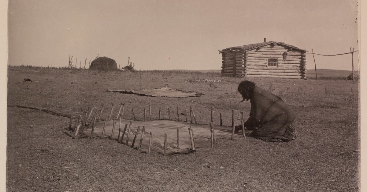 Sioux Indian Woman Blocking Parfleche Designs