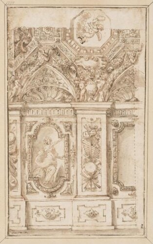 Design for the wall of a room and a vaulted ceiling