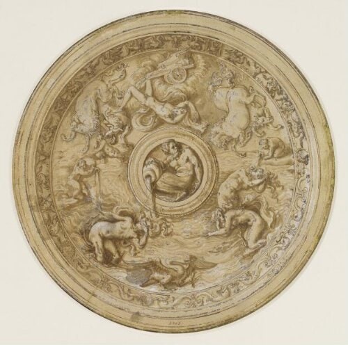 Design for a round dish, decorated with the Fall of Phaethon