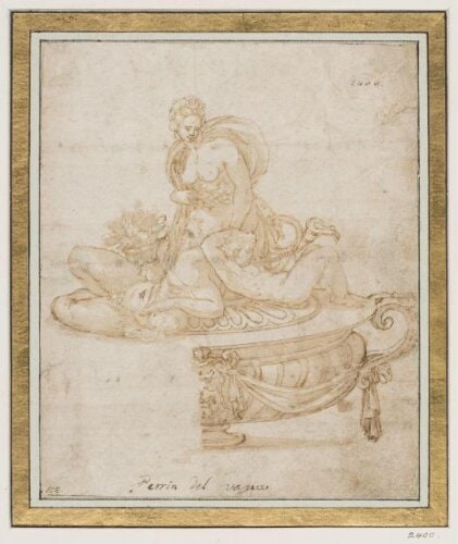 Design for a dish and cover, with Selene, Endymion and a river god on the cover