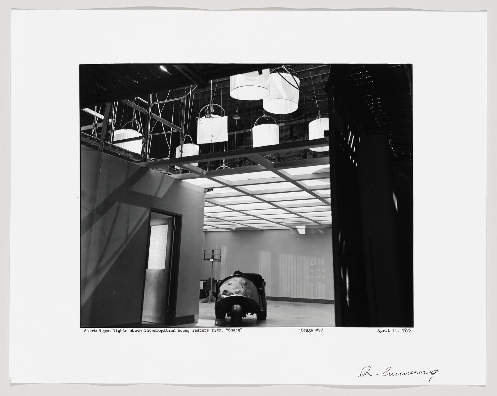 Skirted Pan Lights above Interrogation Room; feature film, "Shack"-Stage #17