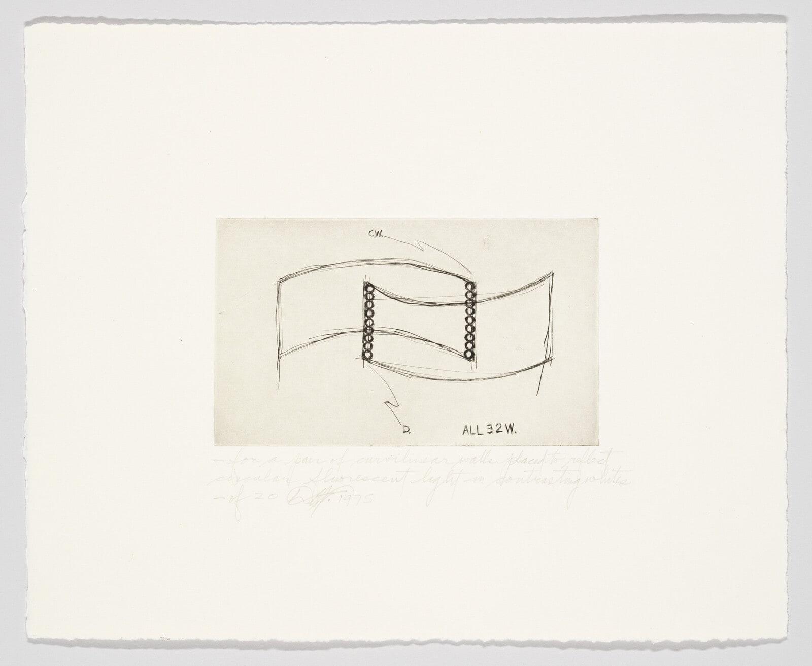 For a pair of curvilinear walls placed to reflect circular fluorescent light in contrasting whites