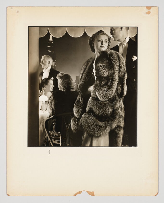 Fashion Study (Woman in Fur Coat at Restaurant)
