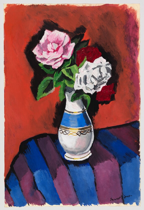 Roses in Blue Vase