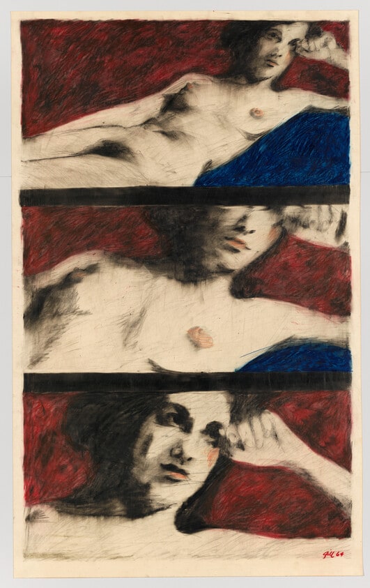 Multiple Image Nude on a Blue Pillow