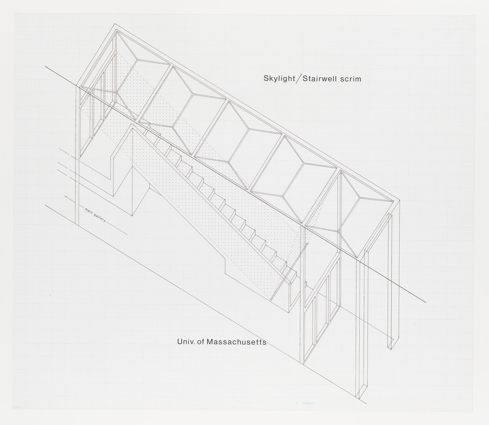 Skylight/Stairwell scrim, Univ. of Massachusetts, 1976