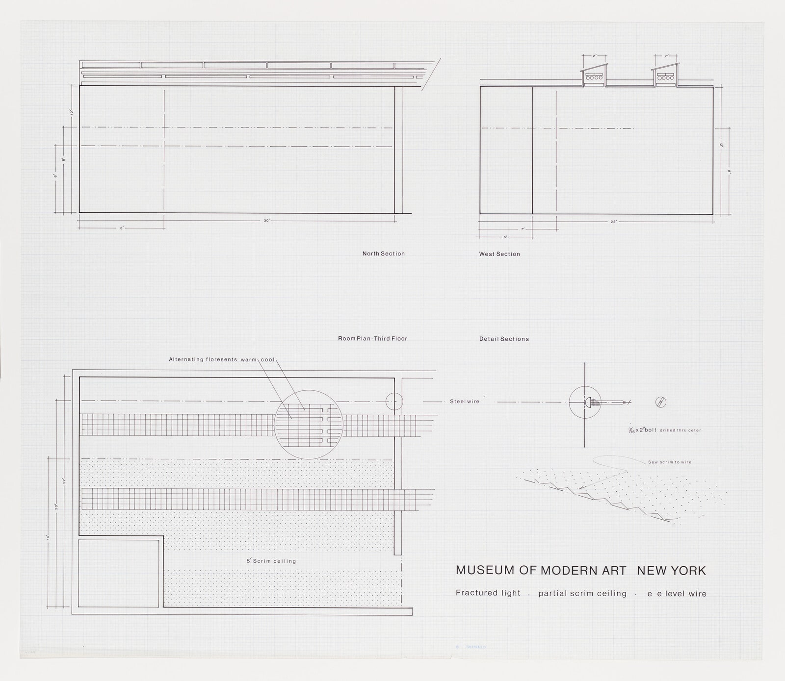 Fractured light-partial scrim ceilings-eye level wire, Museum of Modern Art, New York, 1970